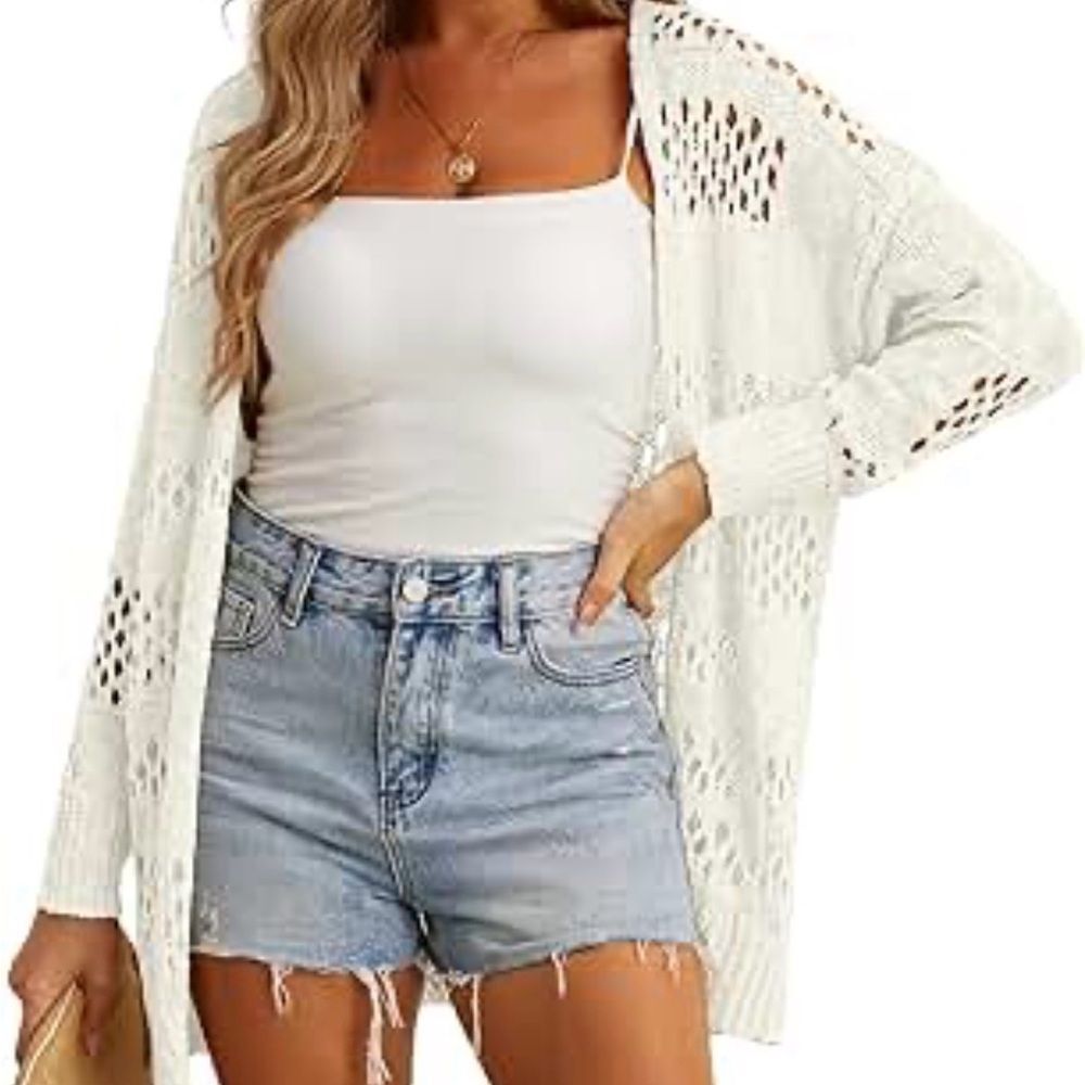 NWT Amazon Brand Open Knit Crochet Boho Sweater in Cream Size 2XL